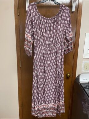 Women's Purple Printed Boho Maxi Dress with Patterned Sleeves